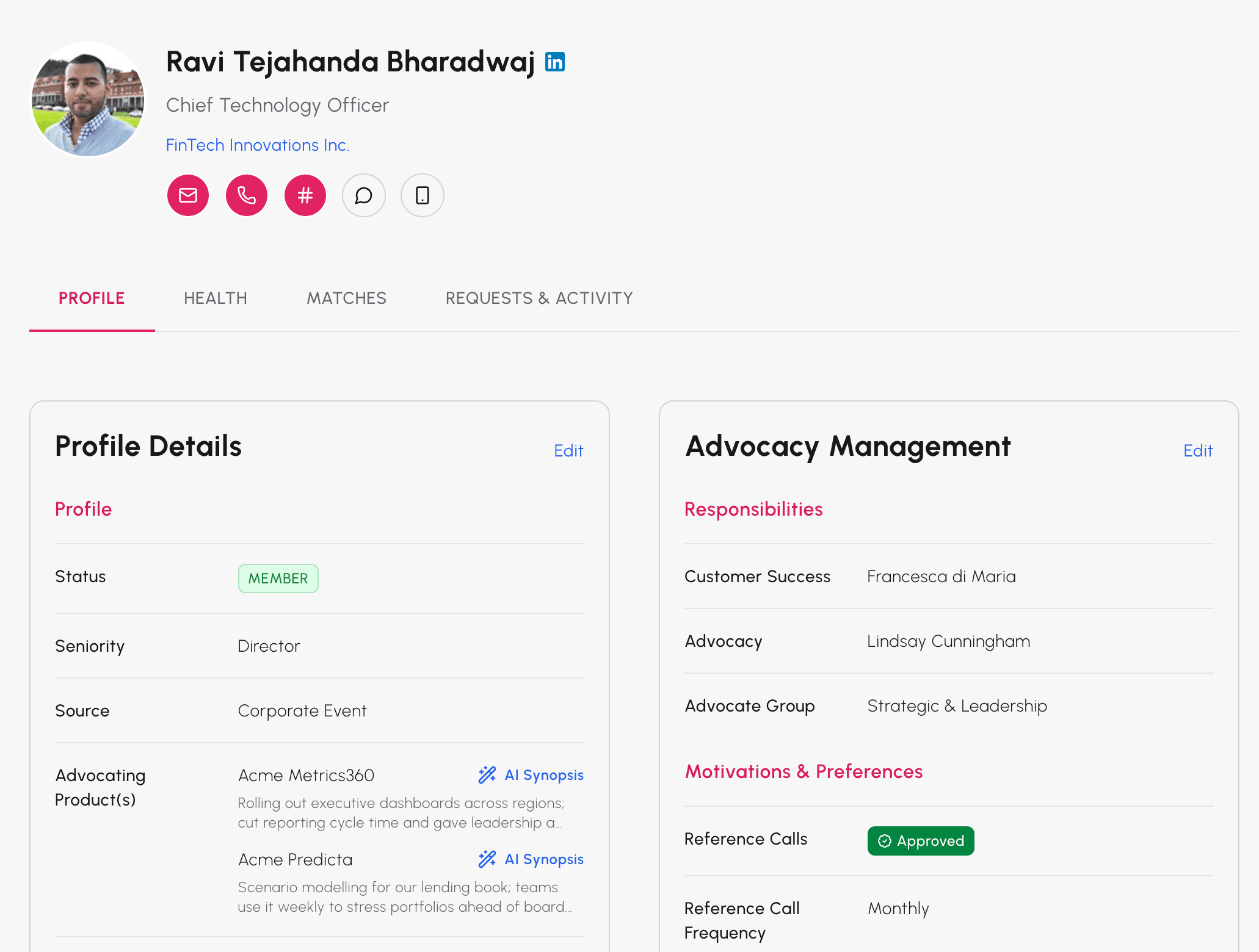 Advocate profile with details and advocacy management