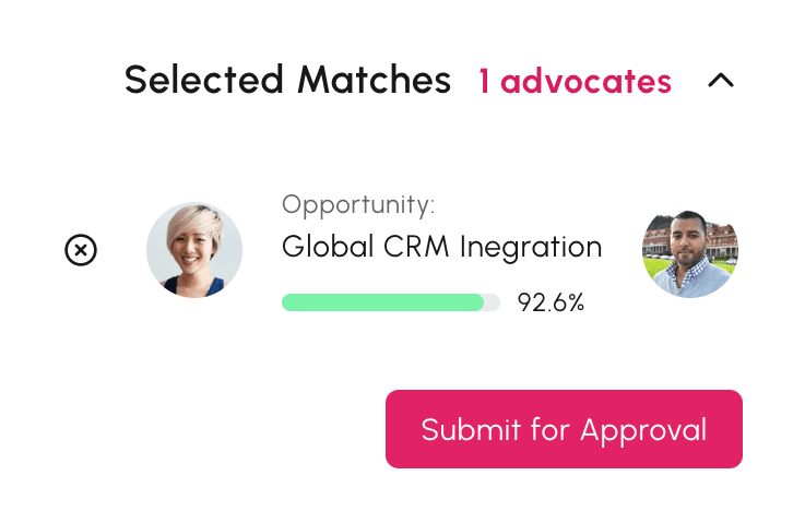 Selected matches ready to submit for approval